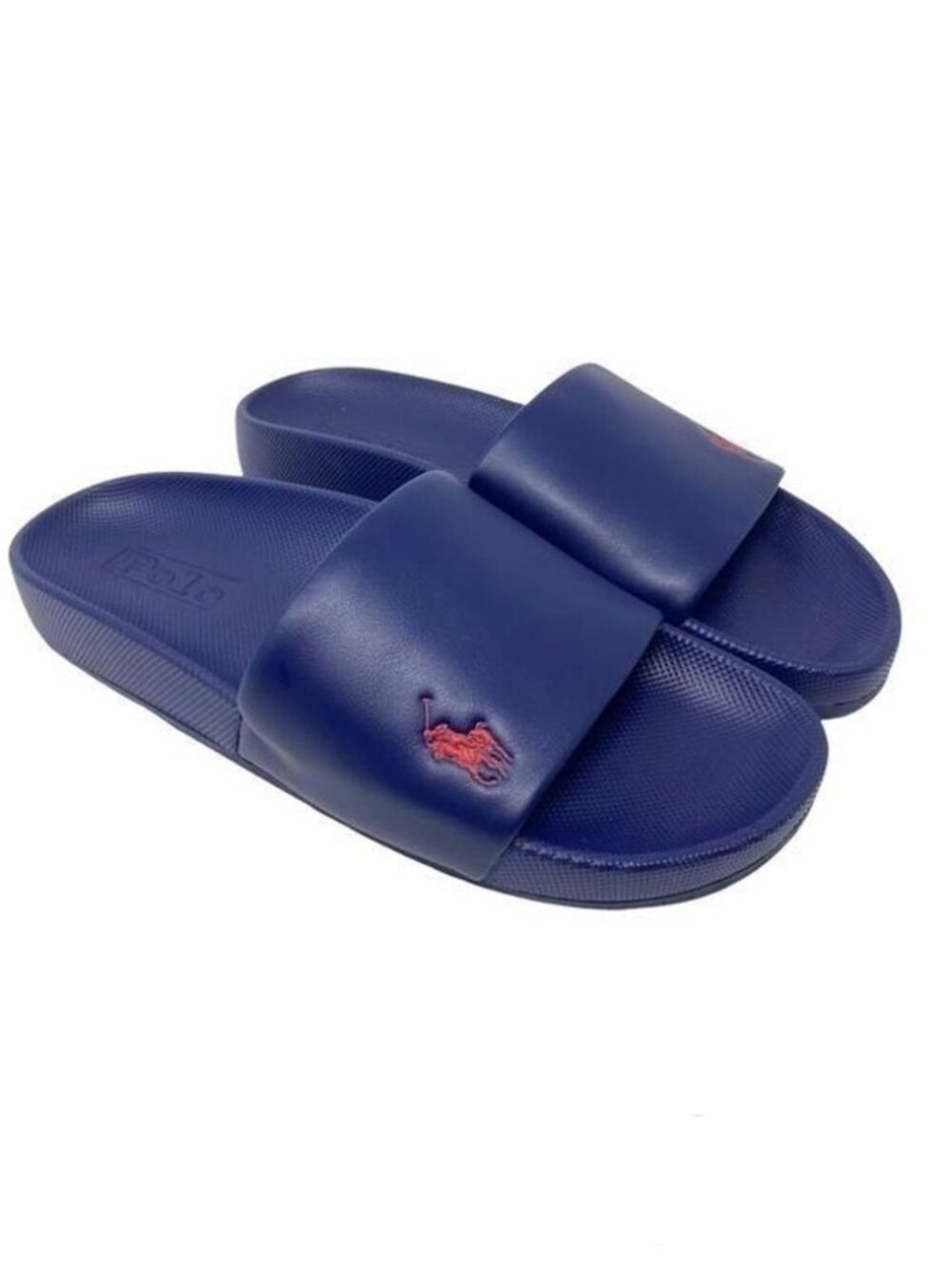 New Polo Ralph Lauren Navy Leather Cayson Red Pony Pool Slide Men's Size 11